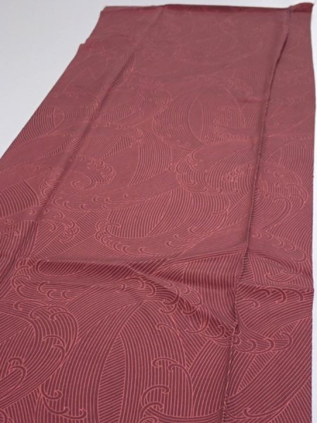 Photo3: 1V06z90  Japanese Kimono Silk  FABRIC Tidal wave Brown 61.0x14.6 (3)