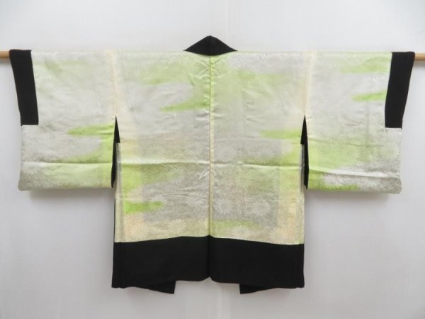 Photo6: 4813T03z570 Vintage Japanese Kimono Silk HAORI Flowers Black (6)