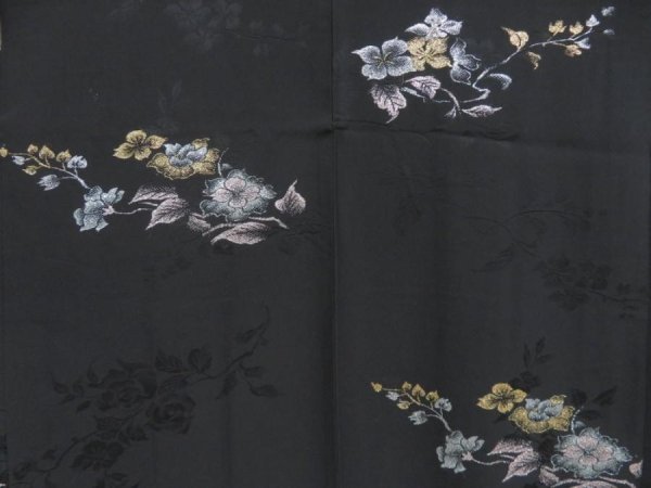 Photo3: 4813T07z540 Vintage Japanese Kimono Silk HAORI Flowers Black (3)