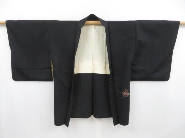 Photo6: 4813T13z600 Vintage Japanese Kimono Silk HAORI Peacock Black (6)