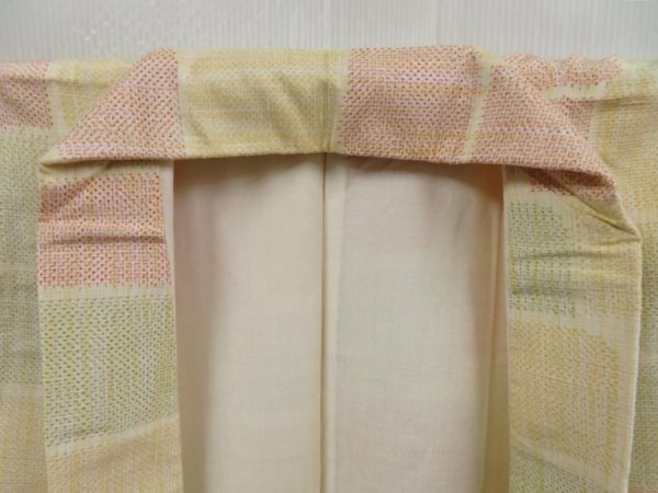 Photo6: 4816T05z830 Vintage Japanese Kimono Silk TSUMUGI  Light cream (6)