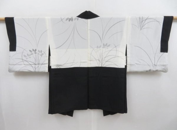 Photo6: 4816T08z580 Vintage Japanese Kimono Silk HAORI Flower Black (6)