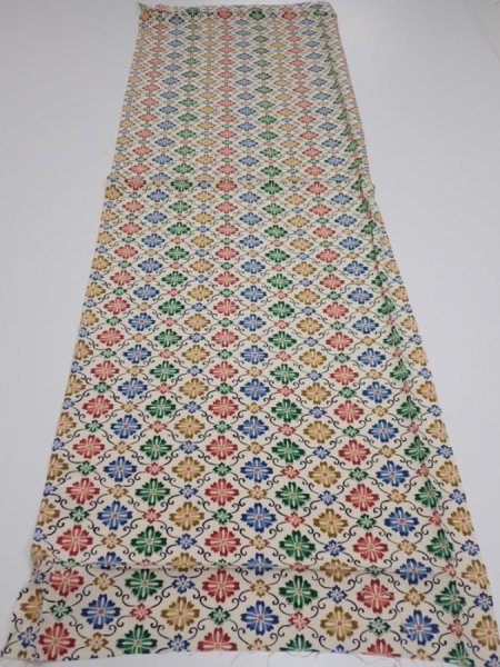 Photo5: 2R01z60  Japanese Kimono Silk  FABRIC Flower Off-white 42.5x14.4 (5)