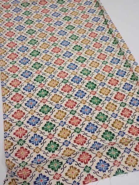 Photo2: 2R02z60  Japanese Kimono Silk  FABRIC Flower Off-white 42.5x14.4 (2)