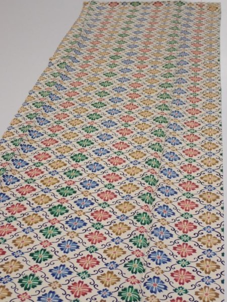 Photo3: 2R05z90  Japanese Kimono Silk  FABRIC Flower Off-white 63.8x14.4 (3)
