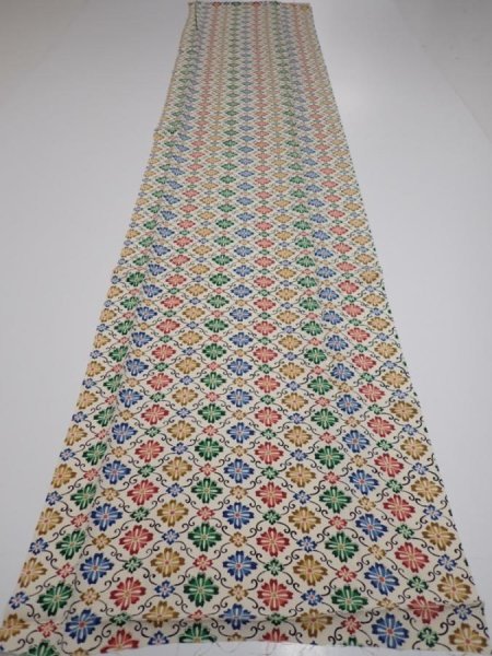 Photo5: 2R05z90  Japanese Kimono Silk  FABRIC Flower Off-white 63.8x14.4 (5)