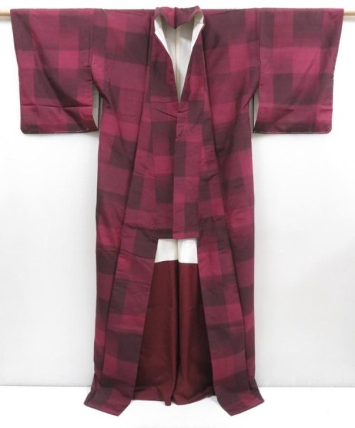 Photo8: 4817T05z840 Vintage Japanese Kimono Silk TSUMUGI  Wine red (8)