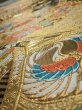 Photo4: 1D02z190  Japanese Kimono Silk Obi FABRIC material Tsuru Gold 52.0x12.0 (4)