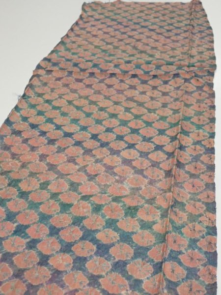 Photo3: 1Z04z80  Japanese Kimono Silk  FABRIC Shibori Dull cyan 65.7x15.0 (3)