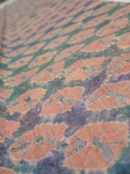 Photo4: 1Z07z40  Japanese Kimono Silk  FABRIC Shibori Dull cyan 58.3x7.3 (4)