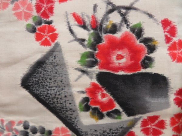 Photo4: 4819T10z370 Vintage Japanese Kimono Silk MEISEN HAORI Flowers Off-white (4)