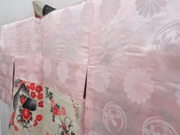 Photo7: 4819T10z370 Vintage Japanese Kimono Silk MEISEN HAORI Flowers Off-white (7)