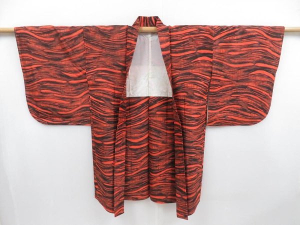 Photo5: 4819T13z410 Vintage Japanese Kimono Silk MEISEN HAORI Wave Orangered (5)