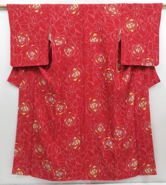 Photo1: 4824T01z830 Vintage Japanese Kimono Silk TSUMUGI Rose Dull red (1)