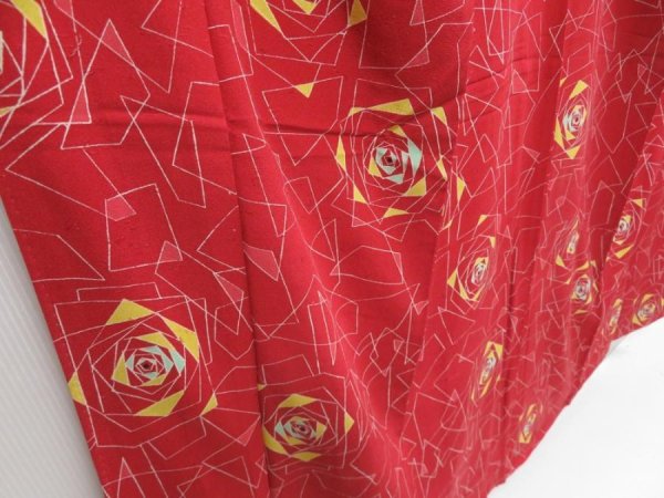 Photo3: 4824T01z830 Vintage Japanese Kimono Silk TSUMUGI Rose Dull red (3)