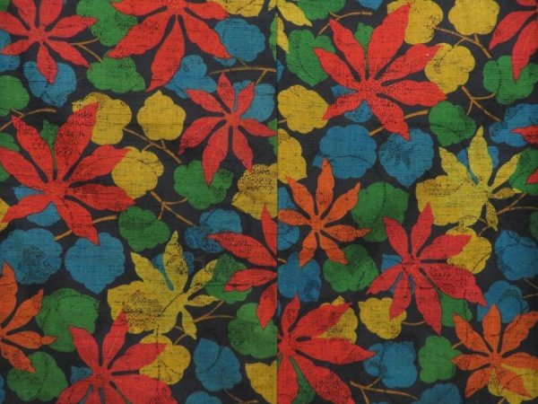 Photo5: 4824T02z1000 Vintage Japanese Kimono Blend silk TSUMUGI Leaves Black (5)