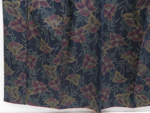 Photo4: 4824T05z800 Vintage Japanese Kimono Silk TSUMUGI Flower Dark navy (4)