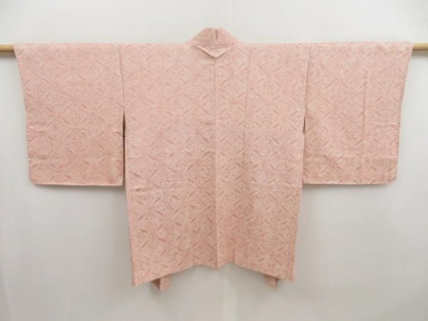 Photo1: 4915T04z530 Vintage Japanese Kimono Silk SHIBORI HAORI  Light pink (1)