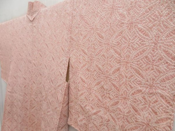 Photo2: 4915T04z530 Vintage Japanese Kimono Silk SHIBORI HAORI  Light pink (2)
