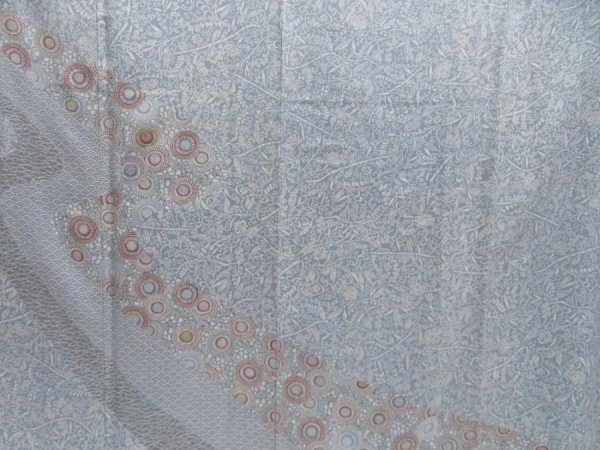 Photo8: 4915T12z920  Japanese Kimono Silk TSUKESAGE Flower Dull light blue (8)