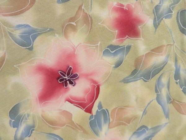 Photo4: 4916T07z500 Vintage Japanese Kimono Silk HAORI Flower Green-Gray (4)