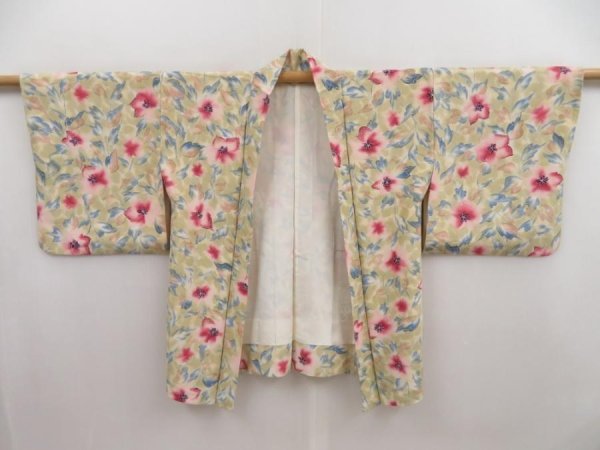 Photo5: 4916T07z500 Vintage Japanese Kimono Silk HAORI Flower Green-Gray (5)