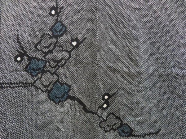 Photo3: 4916T08z650 Vintage Japanese Kimono Silk SHIBORI HAORI Plum branch Black (3)