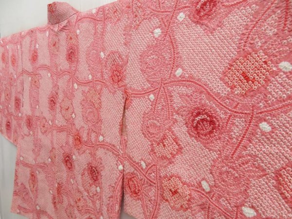 Photo2: 4917T05z520 Vintage Japanese Kimono Silk SHIBORI HAORI Flower Pink (2)