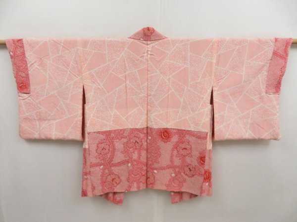 Photo6: 4917T05z520 Vintage Japanese Kimono Silk SHIBORI HAORI Flower Pink (6)