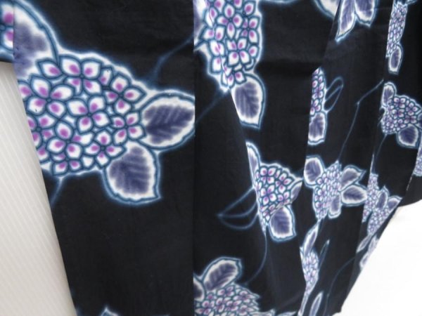 Photo3: 4917T13z470  Japanese Kimono Cotton YUKATA Hydrangea Dark navy (3)