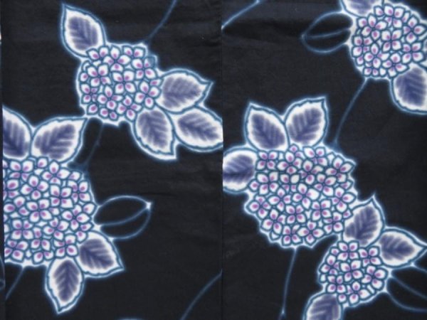 Photo5: 4917T13z470  Japanese Kimono Cotton YUKATA Hydrangea Dark navy (5)