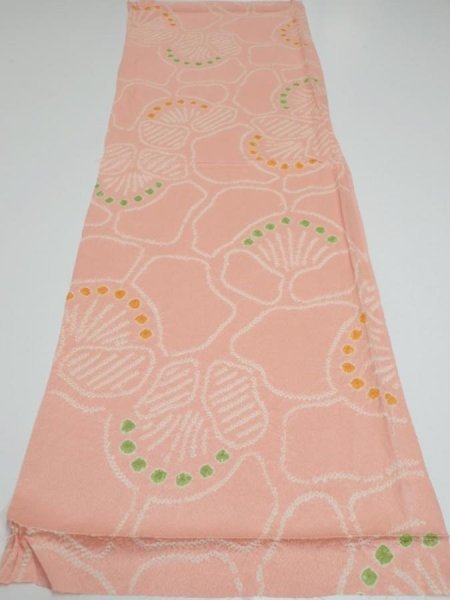 Photo5: 2E01z60 Vintage Japanese Kimono Silk  FABRIC Camellia Pink 41.7x14.4 (5)