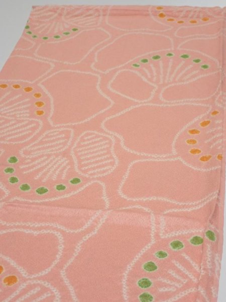 Photo3: 2E02z60 Vintage Japanese Kimono Silk  FABRIC Camellia Pink 40.9x14.4 (3)