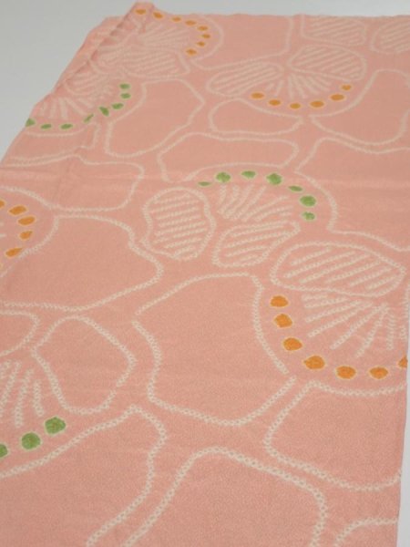 Photo3: 2E03z60 Vintage Japanese Kimono Silk  FABRIC Camellia Pink 43.3x14.4 (3)