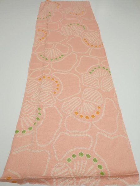 Photo7: 2E03z60 Vintage Japanese Kimono Silk  FABRIC Camellia Pink 43.3x14.4 (7)