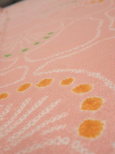 Photo4: 2E05z90 Vintage Japanese Kimono Silk  FABRIC Camellia Pink 63.0x14.4 (4)