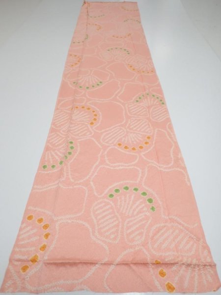Photo5: 2E06z90 Vintage Japanese Kimono Silk  FABRIC Camellia Pink 63.0x14.6 (5)
