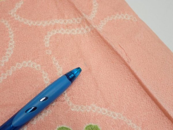 Photo7: 2E08z50 Vintage Japanese Kimono Silk  FABRIC Camellia Pink 56.7x7.9 (7)