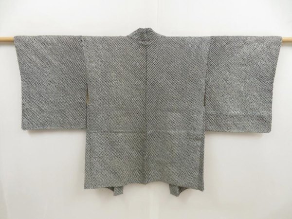 Photo1: 4922T01z590 Vintage Japanese Kimono Silk SHIBORI HAORI  Black (1)
