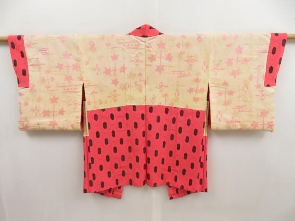 Photo6: 4928T07z550 Vintage Japanese Kimono Silk HAORI  Red-Pink (6)