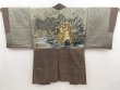 Photo1: 4929T08z490 Vintage Japanese Kimono Silk Men's HAORI Tiger Light brown (1)