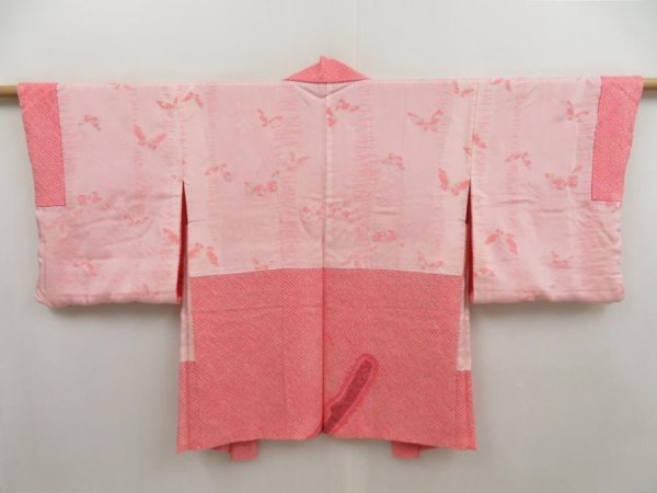 Photo6: 4929T14z450 Vintage Japanese Kimono Silk SHIBORI HAORI Plum tree Pink (6)