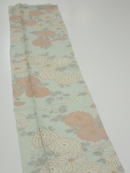 Photo3: 2Z10z30  Japanese Kimono Silk  FABRIC Chrysanthemum Light blue 40.9x6.3 (3)