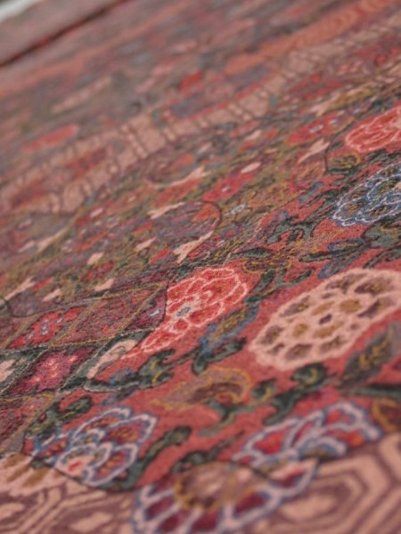 Photo4: 2Z05z100  Japanese Kimono Crepe Silk  FABRIC Flowers Dull red 65.0x15.0 (4)