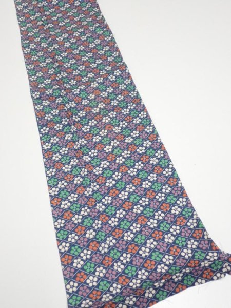 Photo2: 2Z10z30  Japanese Kimono Silk  FABRIC Plum blossom Navy 36.2x6.7 (2)