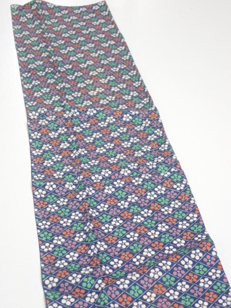 Photo3: 2Z10z30  Japanese Kimono Silk  FABRIC Plum blossom Navy 36.2x6.7 (3)