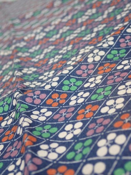 Photo4: 2Z10z30  Japanese Kimono Silk  FABRIC Plum blossom Navy 36.2x6.7 (4)