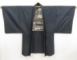 Photo5: 4931T08z540 Vintage Japanese Kimono Silk Men's HAORI Mt.Fuji Dark navy (5)