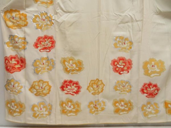 Photo5: 5001T08z1000 Vintage Japanese Kimono Silk FURISODE Flower Off-white (5)