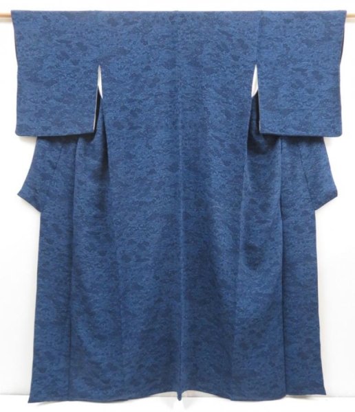 Photo1: 5003T06z1080  Japanese Kimono Crepe Silk KOMON Flowers Indigo blue (1)